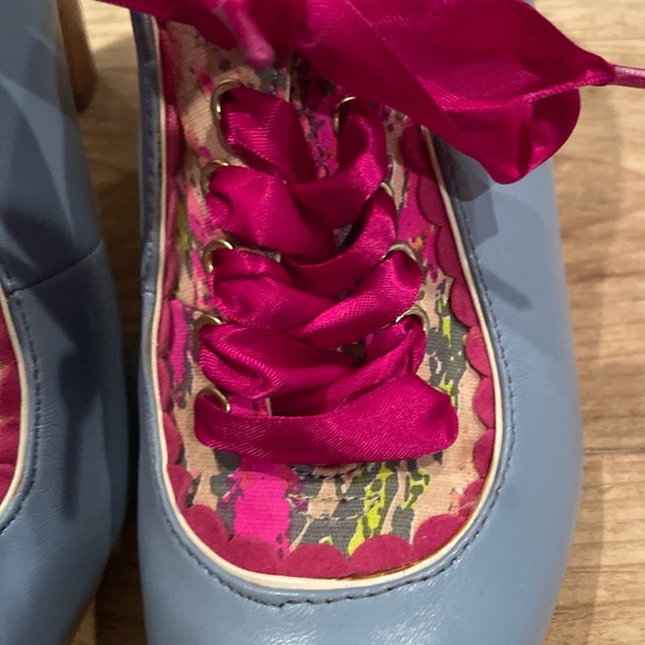 Poetic Justice London Blue Pink Floral Leather heels feminine cottagecore 8.5M - Picture 10 of 16